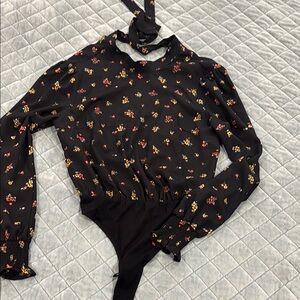 Floral Black Long Sleeve Bodysuit